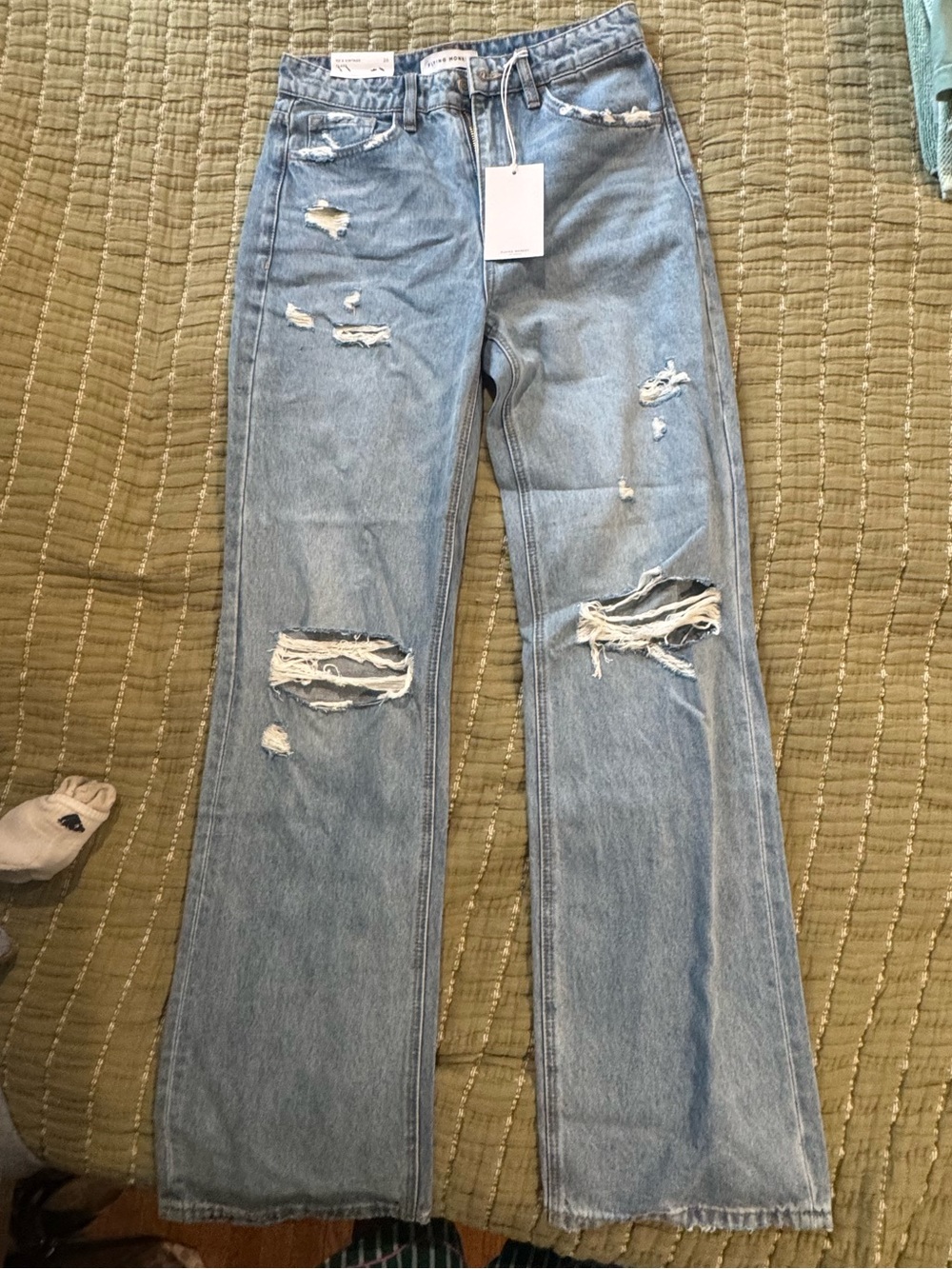 Flying Monkey Light Blue Distressed Wide-Leg Jeans